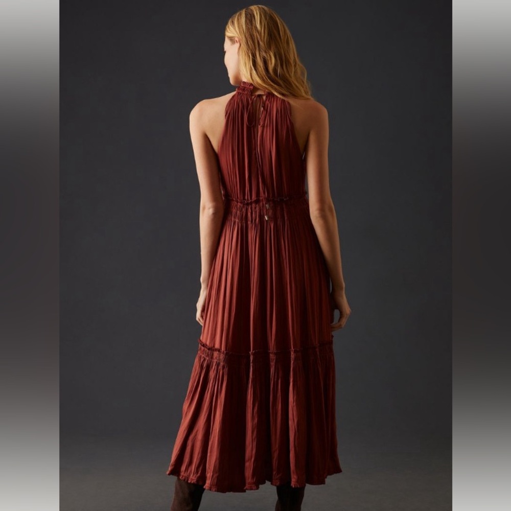 By Anthropologie Tiered Halter Dress High Neck Midi “Rose” Sleeveless Size 4 - Picture 2 of 9